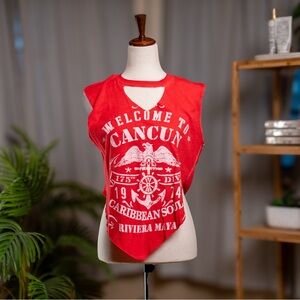 Pier 1 Red Crop Muscle Tee with Cut Out Design